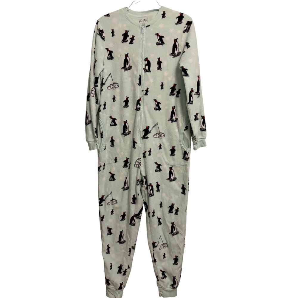 Nick & Nora Womens Pajama One piece  Fleece Penguin Print Sleepwear‎ Size S